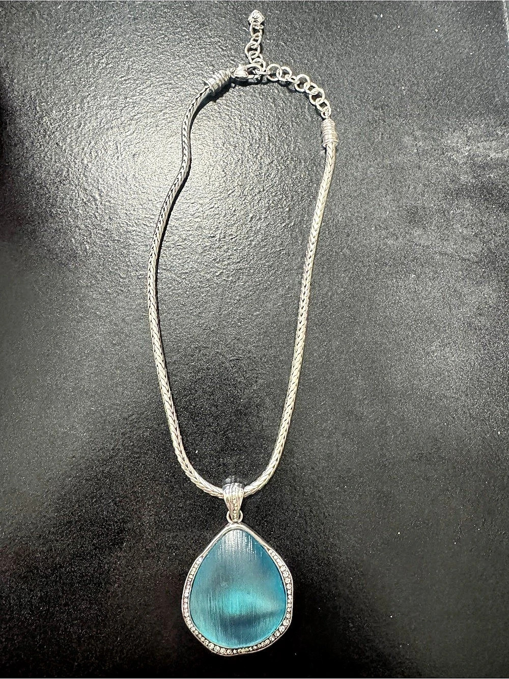 Brighton Aqua Blue Teardrop Crystal Pendant Necklace Silver Tone